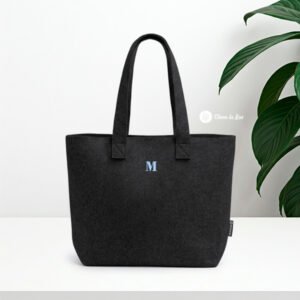 bolso tote de fieltro negro personalizado con inicial para la vuelta a la oficina
