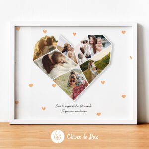 Cuadro personalizado con forma de corazón. Su interior está formado por diferentes fotografías